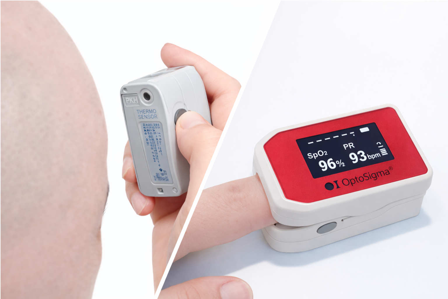 オキササーモメーターでSpO2(血中酸素飽和度)と体温を測定する使用イメージ